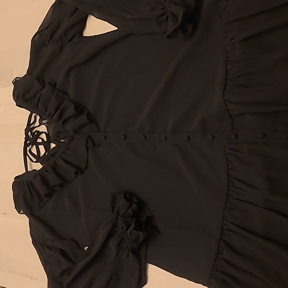 NWOT ASOS DESIGN Button Through Ruffle Front Tiered Black V-neck Maxi Dress - Picture 3 of 14